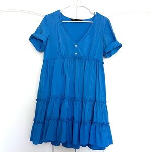 ZARA Tiered Ruffle Short Sleeve Dress blue Small
